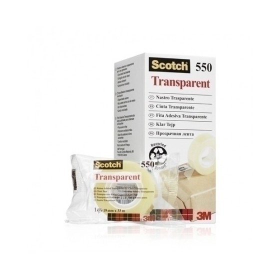 CAJA 8 ROLLOS CINTA ADHESIVA 550 TRANSPARENTE 19MM x 33M 550-1933E SCOTCH 7100029278