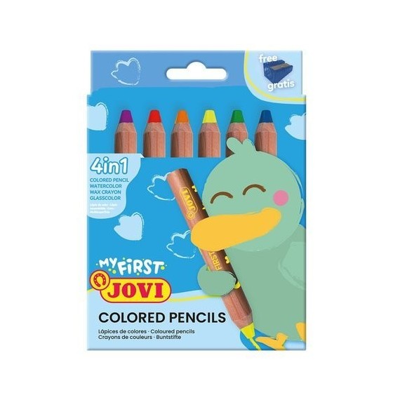 MY FIRST COLOURED PENCIL ESTUCHE 6 LÁPICES DE MADERA 4 EN 1 DE COLORES SURTIDOS + SACAPUNTA NEW JOVI 731/6