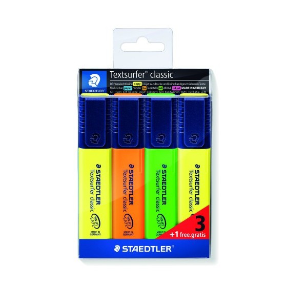 ESTUCHE 3 + 1REGALO MARCADORES FLUORESCENTE CLASSIC 364 TEXTSURFER STAEDTLER 364-S WP4P