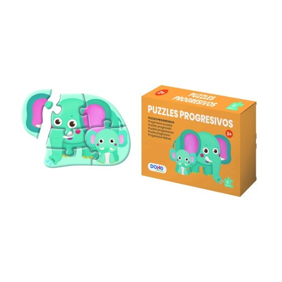 CAJA 4 PUZZLES PROGRESIVOS ANIMALES - PUZZLE DE 6 PIEZAS - A PARTIR DE 2 AÑOS DOHE 65002