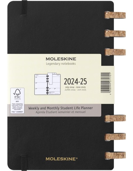AGENDA 12 MESES 2025 ACADÉMICA ESPIRAL L (13 X 21 CM) NEGRA TAPA BLANDA MOLESKINE DSSPB12AMWH3Y25