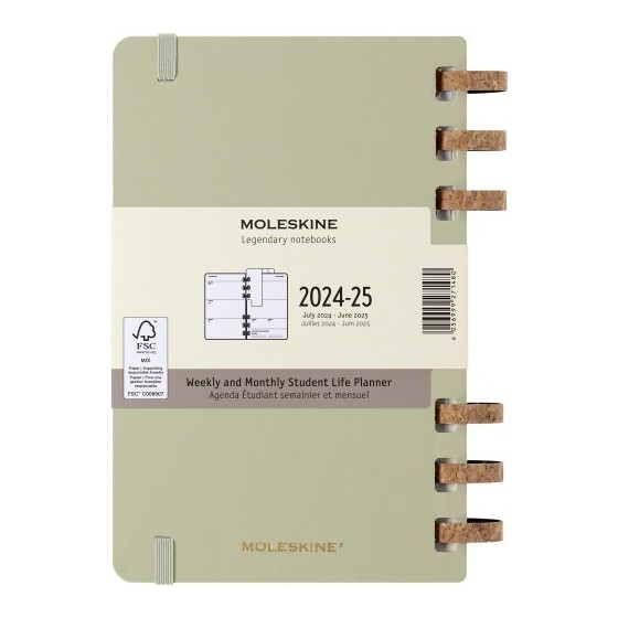 AGENDA 12 MESES 2025 ACADÉMICA ESPIRAL L (13 X 21 CM) KIWI TAPA DURA MOLESKINE DHSPK5212AMWH3Y25