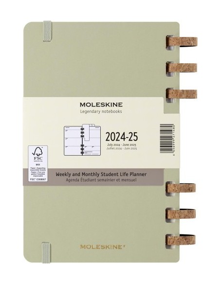 AGENDA 12 MESES 2025 ACADÉMICA ESPIRAL L (13 X 21 CM) KIWI TAPA DURA MOLESKINE DHSPK5212AMWH3Y25