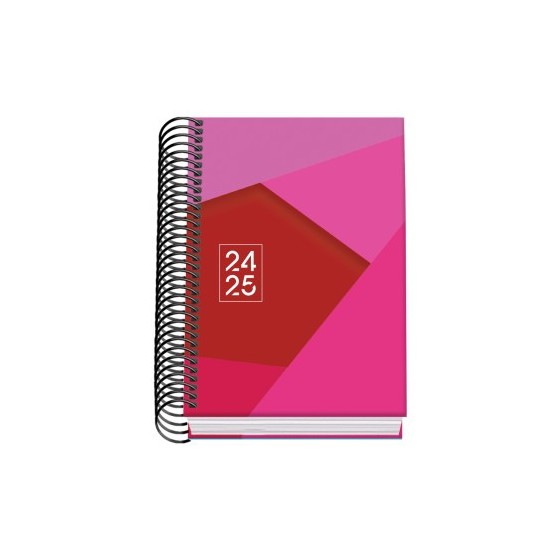 AGENDA ESCOLAR 2024-2025 TAMAÑO A6 TAPA CARTON FORRADO  DÍA PÁGINA TANGRAM BASIC ROSA DOHE 51749