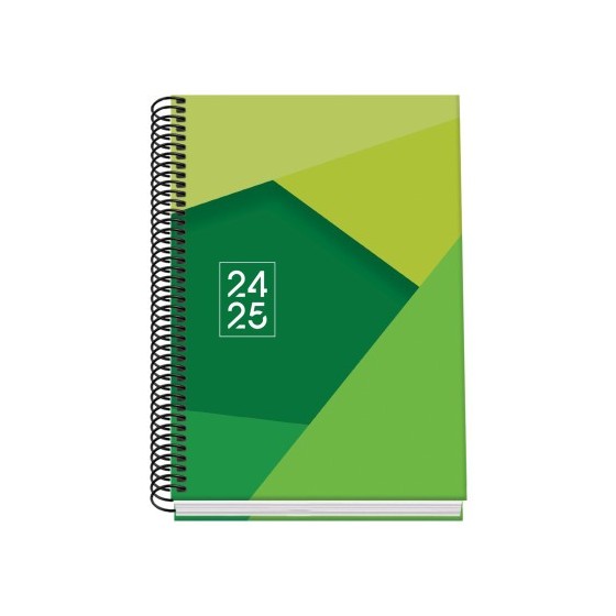 AGENDA ESCOLAR 2024-2025 TAMAÑO A5 TAPA CARTON FORRADO  DÍA PÁGINA TANGRAM BASIC VERDE DOHE 51742