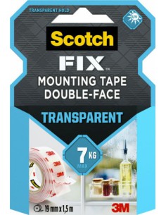 ROLLO CINTA DE MONTAJE DOBLE CARA TRANSPARENTE 19 MM X 1,5M HASTA 7KG FIX 4910C-1915-P SCOTH 7100261816