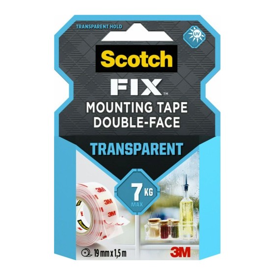 ROLLO CINTA DE MONTAJE DOBLE CARA TRANSPARENTE 19 MM X 1,5M HASTA 7KG FIX 4910C-1915-P SCOTH 7100261816