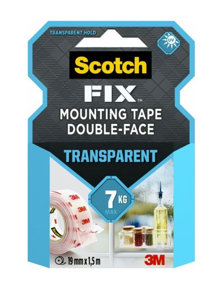 ROLLO CINTA DE MONTAJE DOBLE CARA TRANSPARENTE 19 MM X 1,5M HASTA 7KG FIX 4910C-1915-P SCOTH 7100261816
