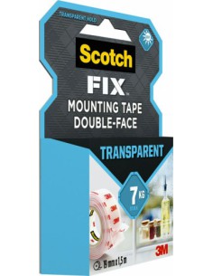 ROLLO CINTA DE MONTAJE DOBLE CARA TRANSPARENTE 19 MM X 1,5M HASTA 7KG FIX 4910C-1915-P SCOTH 7100261816 2
