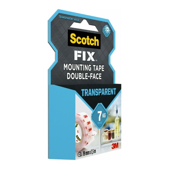 ROLLO CINTA DE MONTAJE DOBLE CARA TRANSPARENTE 19 MM X 1,5M HASTA 7KG FIX 4910C-1915-P SCOTH 7100261816