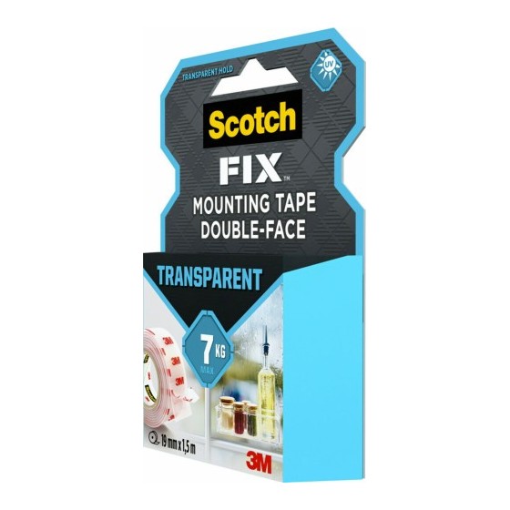 ROLLO CINTA DE MONTAJE DOBLE CARA TRANSPARENTE 19 MM X 1,5M HASTA 7KG FIX 4910C-1915-P SCOTH 7100261816