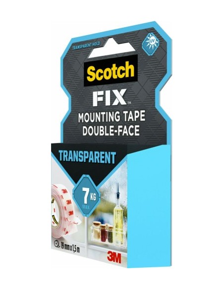ROLLO CINTA DE MONTAJE DOBLE CARA TRANSPARENTE 19 MM X 1,5M HASTA 7KG FIX 4910C-1915-P SCOTH 7100261816