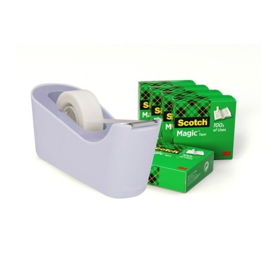 PACK DISPENSADOR PORTARROLLOS C18 COLOR LAVANDA + 6 ROLLOS CINTA INVISIBLE 19MM X 33M MAGIC C18-L6 SCOTH 7100180402
