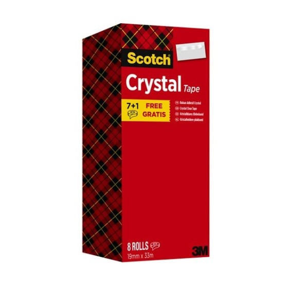 PACK 7+1 ROLLOS CINTA SUPERTRANSPARENTE 19MM X 33M CRYSTAL 6-1933R8 SCOTH 7100026961