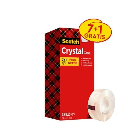 PACK 7+1 ROLLOS CINTA SUPERTRANSPARENTE 19MM X 33M CRYSTAL 6-1933R8 SCOTH 7100026961