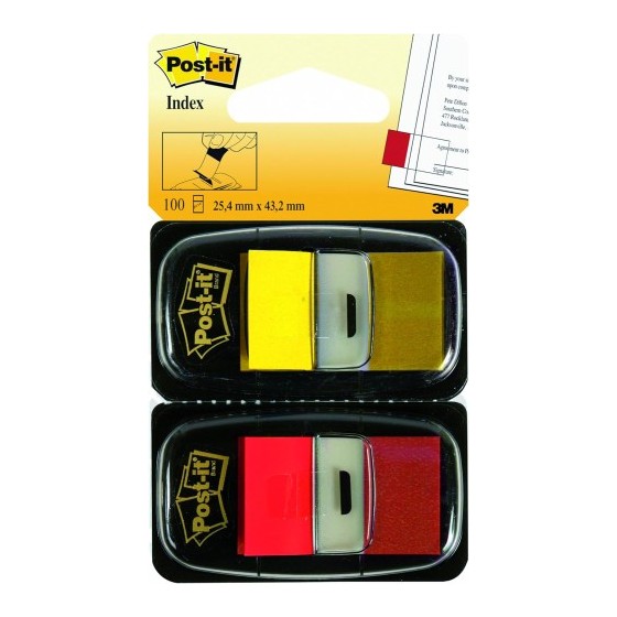 PACK 2 DISPENSADORES X 50 MARCADORES INDEX 25,4X43,2MM COLORES ROJO/AMARILLO 680-RY2 POST-IT 7000052571