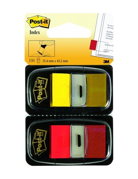 PACK 2 DISPENSADORES X 50 MARCADORES INDEX 25,4X43,2MM COLORES ROJO/AMARILLO 680-RY2 POST-IT 7000052571