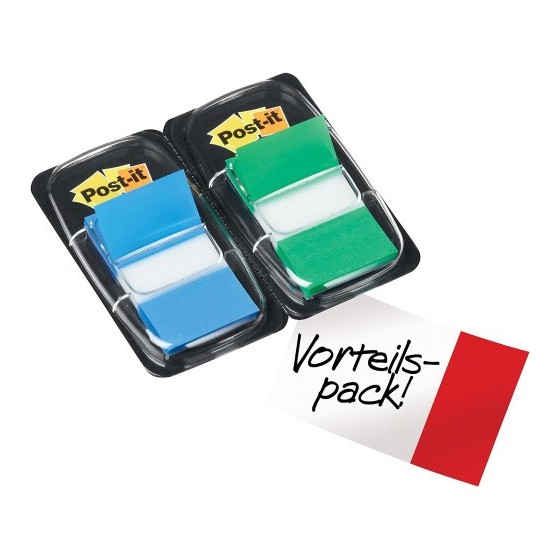 PACK 2 DISPENSADORES X 50 MARCADORES INDEX 25,4X43,2MM COLORES AZUL/VERDE 680-GB2 POST-IT 7000052570