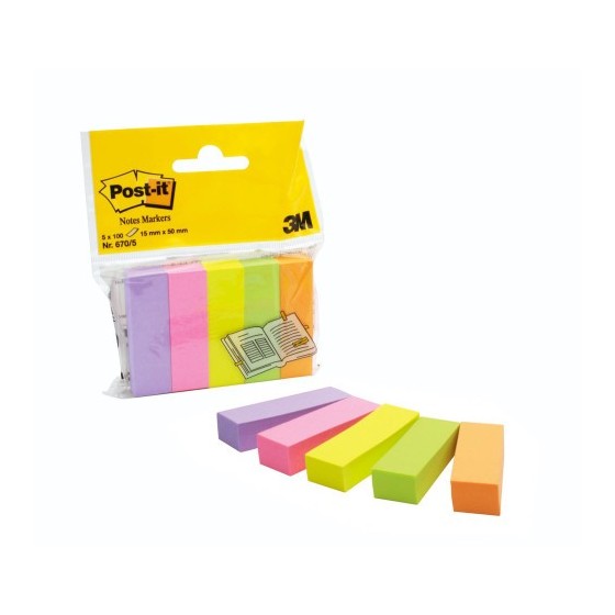 PACK 5 BLOCS 100 HOJAS MININOTAS 15X50MM COLORES SURTIDOS 670-5 POST-IT 7100172770
