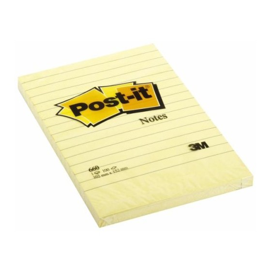 BLOC 100 HOJAS NOTAS GRANDES ADHESIVAS 101X152MM CANARY YELLOW CON LÍNEAS 660 POST-IT 7100172753