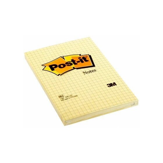 BLOC 100 HOJAS NOTAS GRANDES ADHESIVAS 101X152MM CANARY YELLOW CUADRÍCULA 662N POST-IT 7100172739