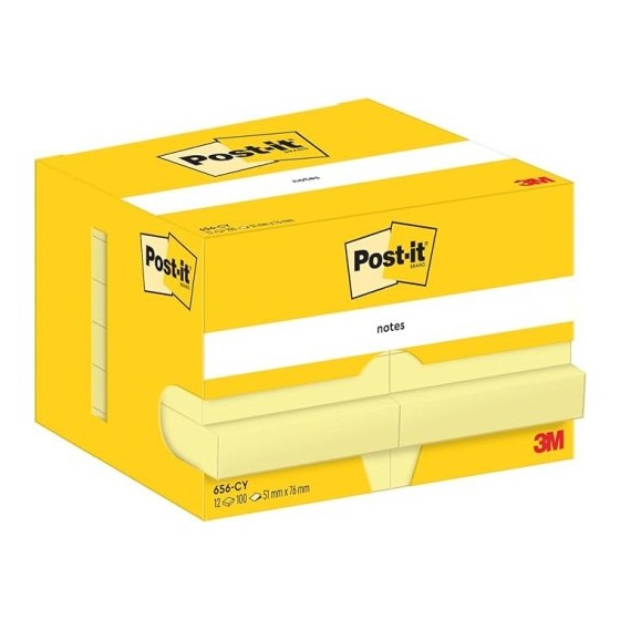 PACK 12 BLOCS 100 HOJAS NOTAS ADHESIVAS 51X76MM CANARY YELLOW CAJA CARTÓN 656 POST-IT 7100290170