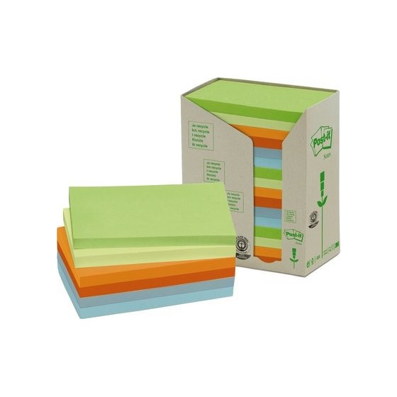 PACK 16 BLOCS 100 HOJAS NOTAS RECICLADAS ADHESIVAS 76X127MM COLORES SURTIDOS PASTEL 655-1RPT POST-IT 7100259665