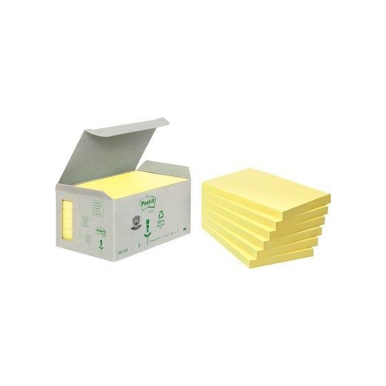 PACK 6 BLOCS 100 HOJAS NOTAS RECICLADAS ADHESIVAS 76X127MM CANARY YELLOW CAJA CARTÓN 655-1B POST-IT 7100172257