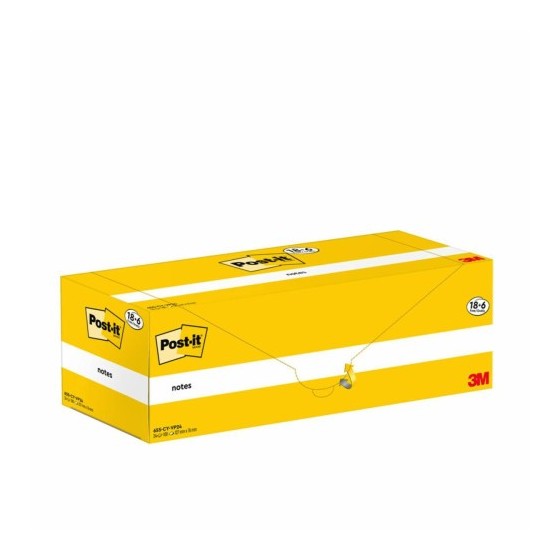 PACK 18+6 BLOCS 100 HOJAS NOTAS ADHESIVAS 76X127MM CANARY YELLOW CAJA CARTÓN 655-CY-VP24 POST-IT 7100317836