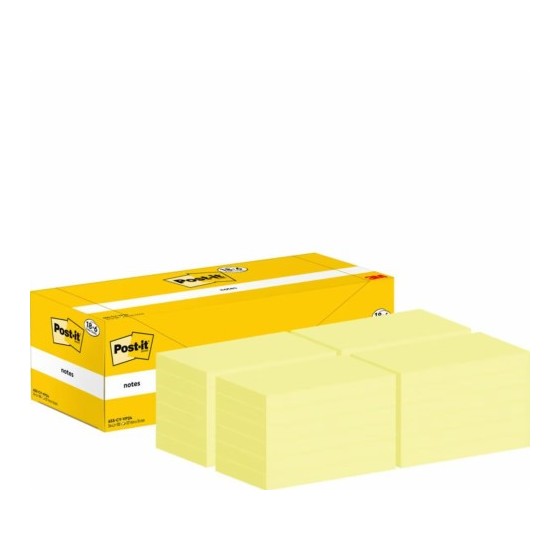 PACK 18+6 BLOCS 100 HOJAS NOTAS ADHESIVAS 76X127MM CANARY YELLOW CAJA CARTÓN 655-CY-VP24 POST-IT 7100317836