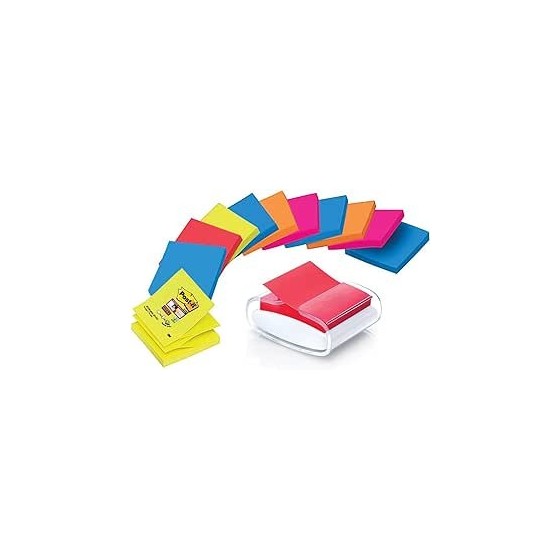 PACK DISPENSADOR BLANCO PRO + 12 BLOCS 90 HOJAS Z-NOTES 76X76MM SUPER STICKY COLORES VARIADOS PRO-W-1SSCOL-R330 POST-IT 7100039361