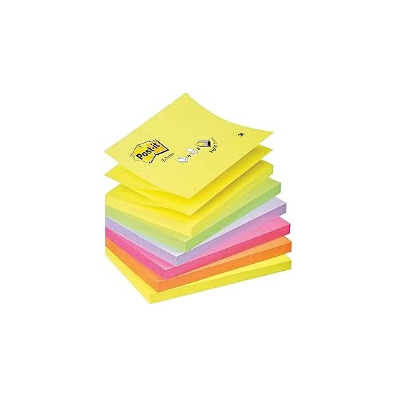 PACK 12 BLOCS 100 HOJAS Z-NOTES ADHESIVAS 76X76MM COLORES SURTIDOS FLÚOR R330-NR POST-IT 7100290154