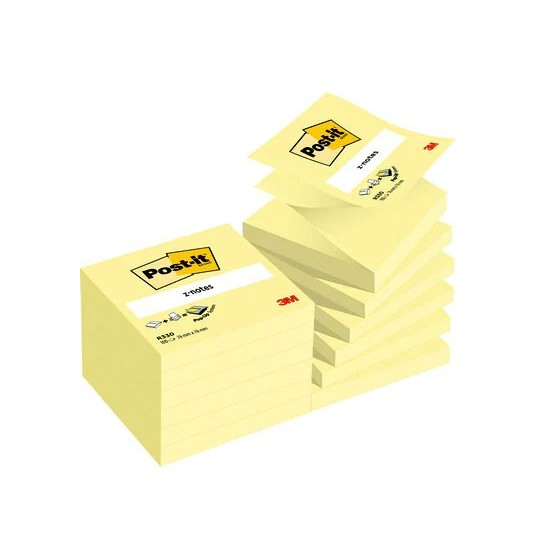 PACK 12 BLOCS 100 HOJAS Z-NOTES ADHESIVAS 76X76MM CANARY YELLOW CAJA CARTÓN R-330-CY POST-IT 7100290167