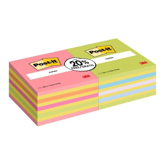 PACK 2 BLOCS 450 HOJAS NOTAS ADHESIVAS 76X76MM COLORES SURTIDOS 2028-OCPPX2 POST-IT 7100321423