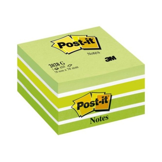 CUBO 450 HOJAS NOTAS ADHESIVAS 76X76MM COLORES SURTIDOS VERDES 2028-GN POST-IT 7100200375