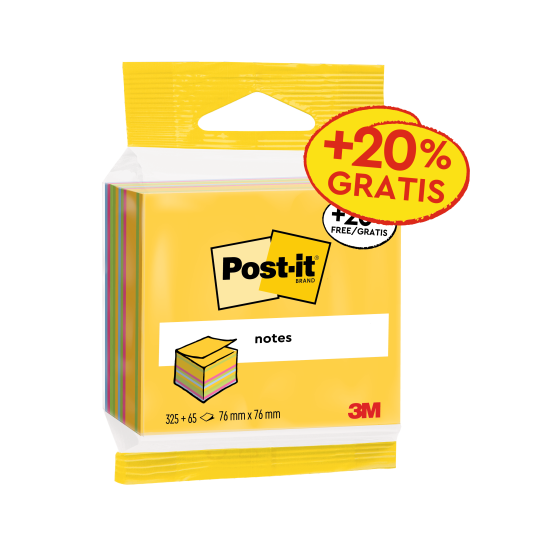 CUBO 325+65 HOJAS NOTAS ADHESIVAS 76X76MM COLORES SURTIDOS EMBLISTADO INDIVIDUAL 2014-UCP POST-IT 7100172397