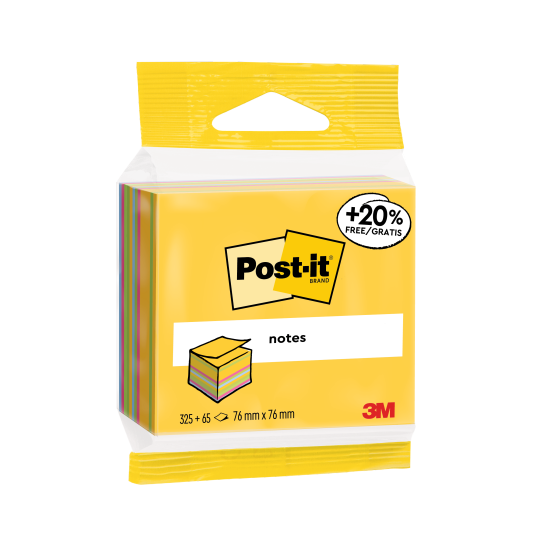 CUBO 325+65 HOJAS NOTAS ADHESIVAS 76X76MM COLORES SURTIDOS EMBLISTADO INDIVIDUAL 2014-UCP POST-IT 7100172397
