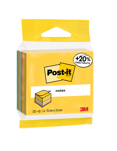 CUBO 325+65 HOJAS NOTAS ADHESIVAS 76X76MM COLORES SURTIDOS EMBLISTADO INDIVIDUAL 2014-UCP POST-IT 7100172397