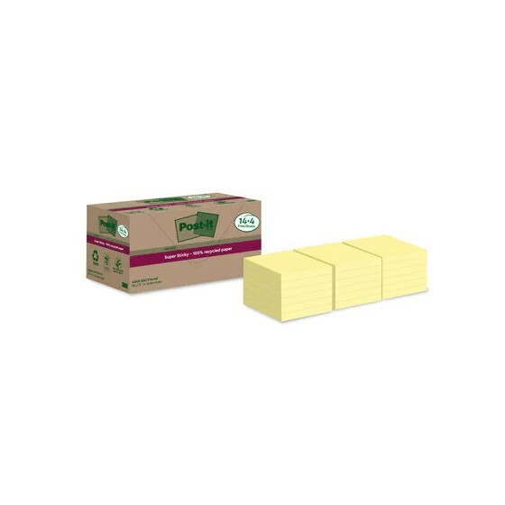 PACK 14+4 BLOCS 90 HOJAS NOTAS RECICLADAS ADHESIVAS 76X76MM SUPER STICKY AMARILLO PASTEL 654 RSSCY14+4 POST-IT 7100284878