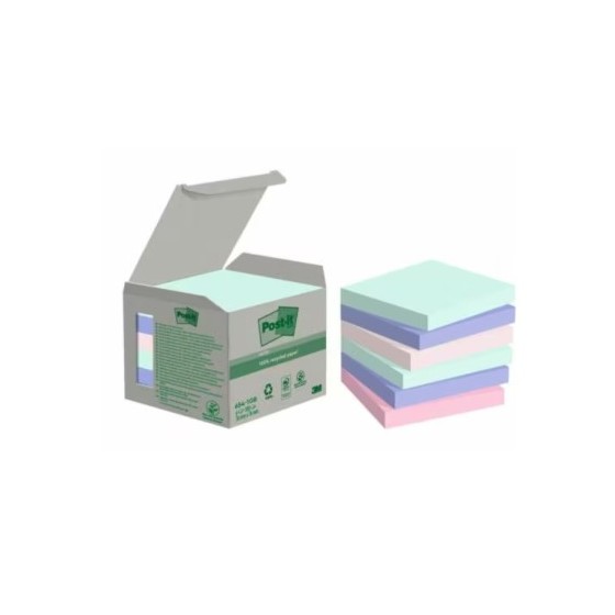 PACK 6 BLOCS 100 HOJAS NOTAS RECICLADAS ADHESIVAS 76X76MM COLORES SURTIDO PASTEL CAJA CARTÓN 654-1GB-N POST-IT 7100259123