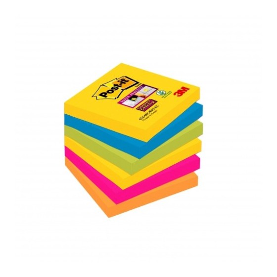 PACK 6 BLOCS 90 HOJAS NOTAS ADHESIVAS 76X76MM SUPER STICKY COLORES VARIADOS 654-6SS-CARN POST-IT 7100265522