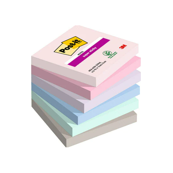 PACK 6 BLOCS 90 HOJAS NOTAS ADHESIVAS 76X76MM SUPER STICKY COLECCIÓN SOULFUL 654-6SS-SOUL POST-IT 7100259204