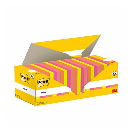 PACK 18+6 BLOCS 100 HOJAS NOTAS ADHESIVAS 76X76MM COLORES SURTIDOS CAJA CARTÓN 654-COL-VP24 POST-IT 7100317837