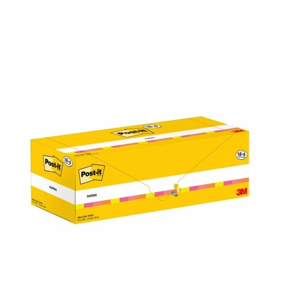 PACK 18+6 BLOCS 100 HOJAS NOTAS ADHESIVAS 76X76MM COLORES SURTIDOS CAJA CARTÓN 654-COL-VP24 POST-IT 7100317837