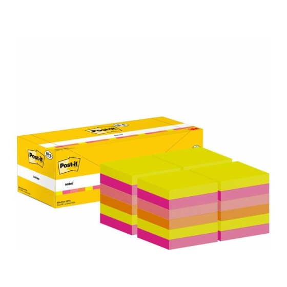 PACK 18+6 BLOCS 100 HOJAS NOTAS ADHESIVAS 76X76MM COLORES SURTIDOS CAJA CARTÓN 654-COL-VP24 POST-IT 7100317837