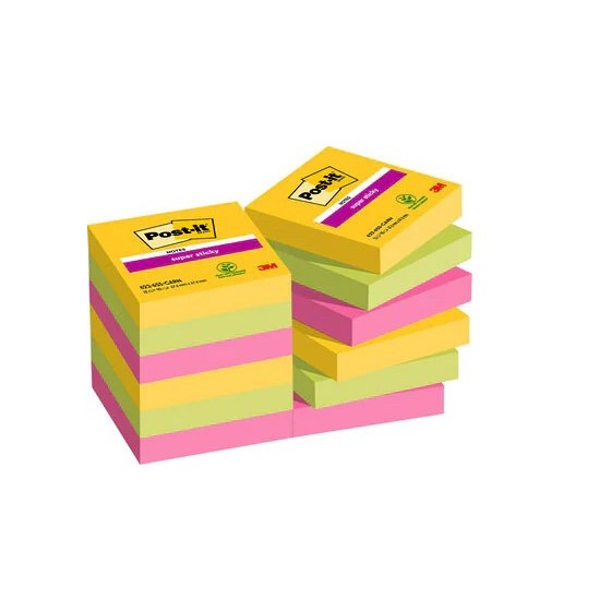 PACK 12 BLOCS 90 HOJAS NOTAS ADHESIVAS 47,6X47,6MM SUPER STICKY COLECCIÓN CARNIVAL CAJA CARTÓN 622-12SS-CARN POST-IT 7100290181