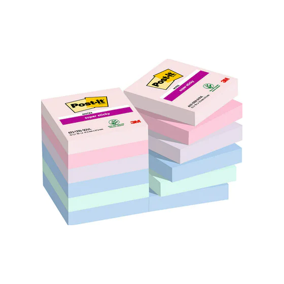 PACK 12 BLOCS 90 HOJAS NOTAS ADHESIVAS 47,6X47,6MM SUPER STICKY COLECCIÓN SOULFUL CAJA CARTÓN 622-12SS-SOUL POST-IT 7100290159