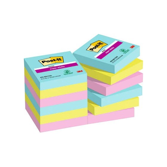 PACK 12 BLOCS 90 HOJAS NOTAS ADHESIVAS 47,6X47,6MM SUPER STICKY COLECCIÓN COSMIC CAJA CARTÓN 622-12SS-COS POST-IT 7100290180