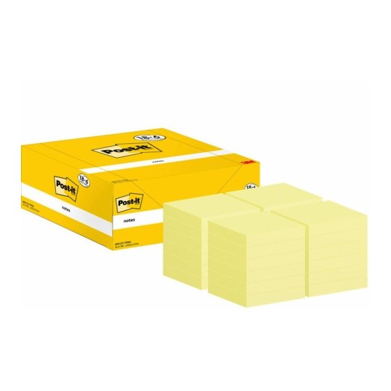 PACK 18+6 BLOCS 100 HOJAS NOTAS ADHESIVAS 38X51MM CANARY YELLOW CAJA CARTÓN 653-CY-VP24 POST-IT 7100317764