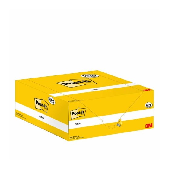 PACK 18+6 BLOCS 100 HOJAS NOTAS ADHESIVAS 38X51MM CANARY YELLOW CAJA CARTÓN 653-CY-VP24 POST-IT 7100317764